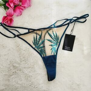 NEW Thistle and Spire Brooklyn Green Haze Tulle Embroidered Thong G String Panty